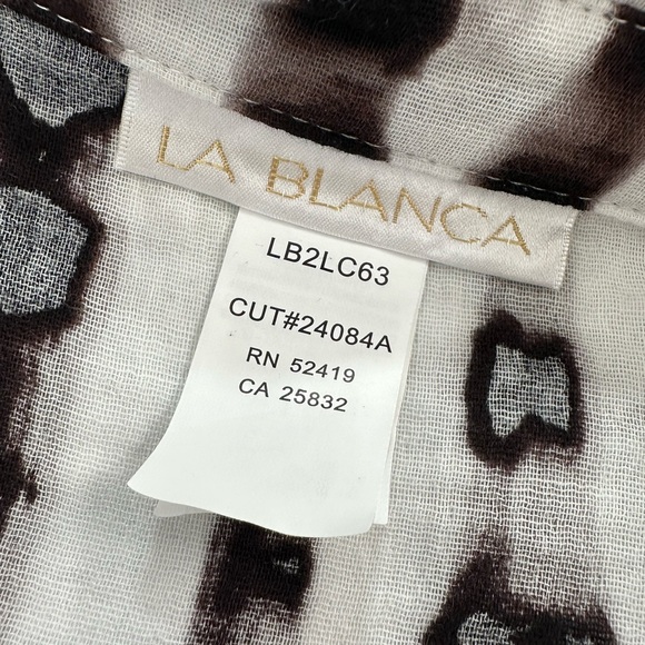 La Blanca Bamboo Print Tunic Cover Up Brown White Beach Resort Vacation One Size - Picture 6 of 12